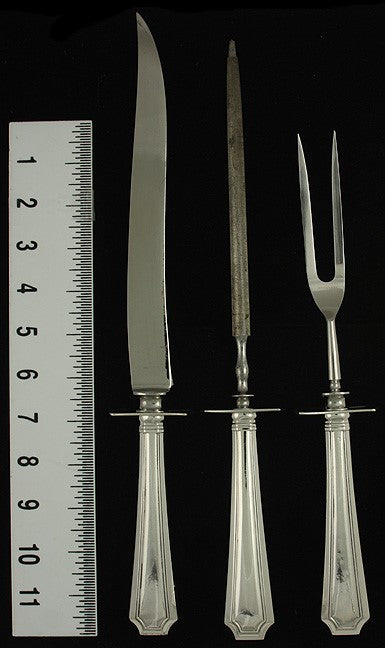 Durgin Fairfax 1910 Sterling Silver Fork Knife Sharpener Roast Meat Carving Set