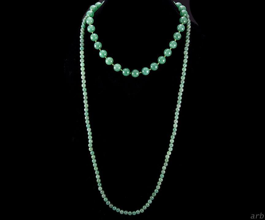 2 Green Aventurine Quartz Necklaces w/ Filigree Clasps (1 is 14k Yellow Gold)