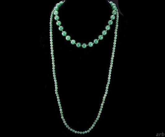 2 Green Aventurine Quartz Necklaces w/ Filigree Clasps (1 is 14k Yellow Gold)