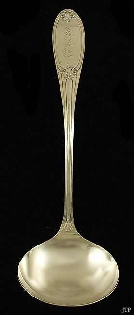 Antique c1850 John Polhemus Louis XIV NYC Coin Silver Punch Soup Ladle