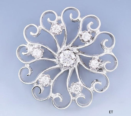 Stunning 14k White Gold & ~1ct Diamond Pin / Brooch