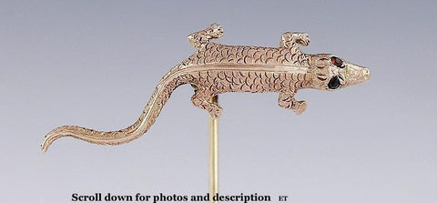 Interesting Vintage 14k Rose Gold Realistic Lizard Alligator Stickpin