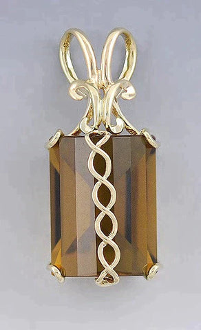 Stunning 14k Yellow Gold Barrel Cut Honey Citrine Ribbon Pendant