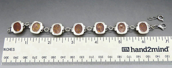 Vintage Artisan Sterling Silver Natural Amber Cabochon Link Bracelet