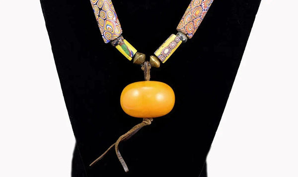 Gorgeous Late 1800s Italian Millefiori Style Color African Trade Beads Necklace