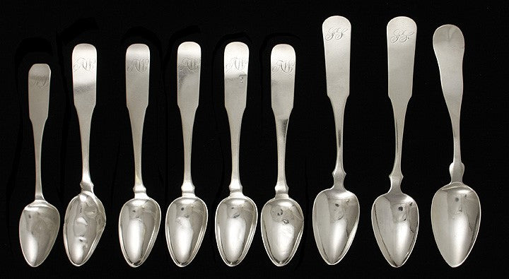 Lot of 9 American Coin Silver Spoons Baltimore Campbell