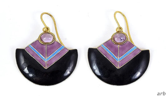 Chic 24k GW Sterling Silver Pierced Earrings w/ Purple Amethysts and Enamel