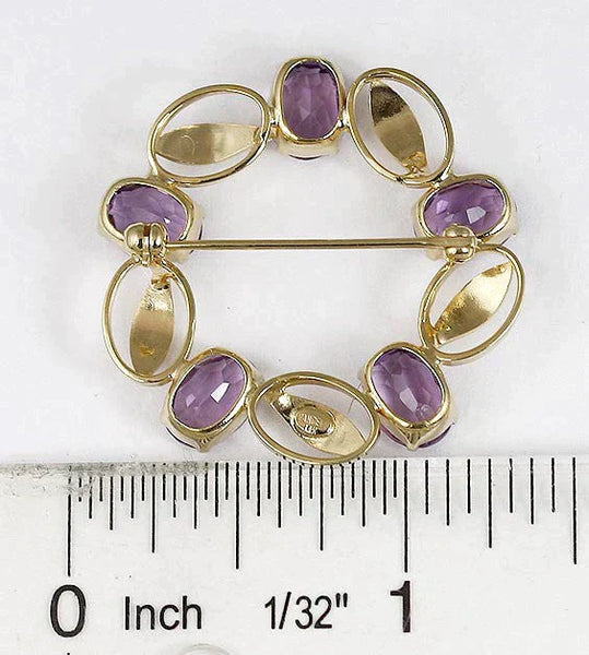 Quality Classic Vandel 14k Yellow Gold Amethyst Circle Leaf Wreath Pin Brooch