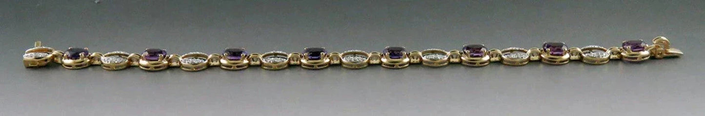 Fine Quality 14K Yellow Gold Natural Diamond Amethyst Gemstone Link Bracelet
