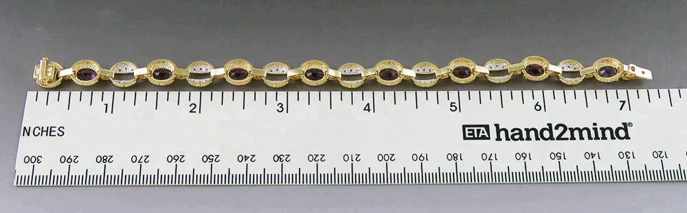 Fine Quality 14K Yellow Gold Natural Diamond Amethyst Gemstone Link Bracelet