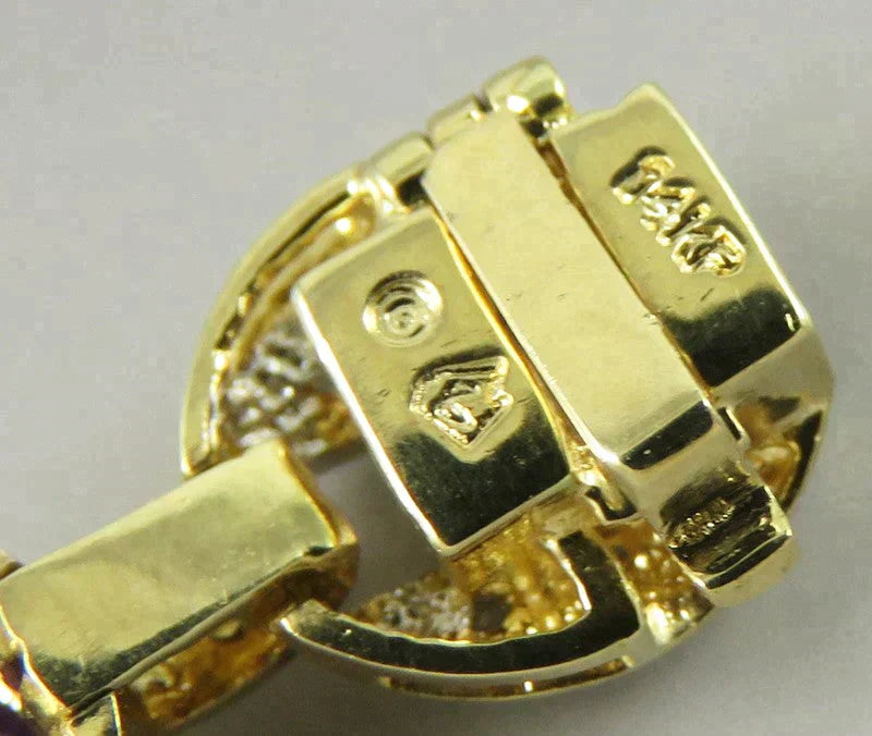 Fine Quality 14K Yellow Gold Natural Diamond Amethyst Gemstone Link Bracelet