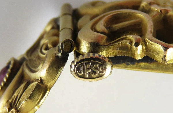 Antique Art Nouveau Yellow Gold Filled 6 Amethyst Gemstone Linked Bracelet