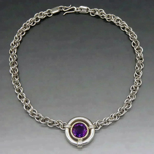 Pretty Custom Made Sterling and 14k gold Amethyst Necklace Pendant