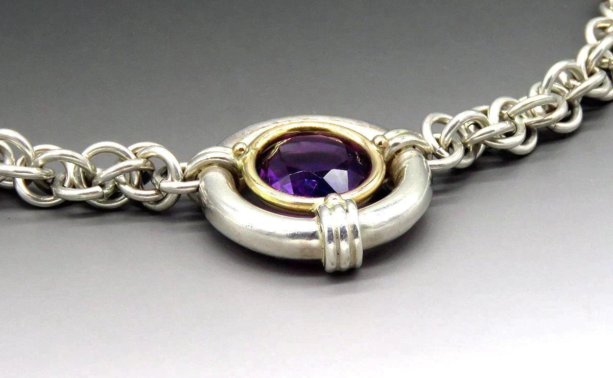 Pretty Custom Made Sterling and 14k gold Amethyst Necklace Pendant