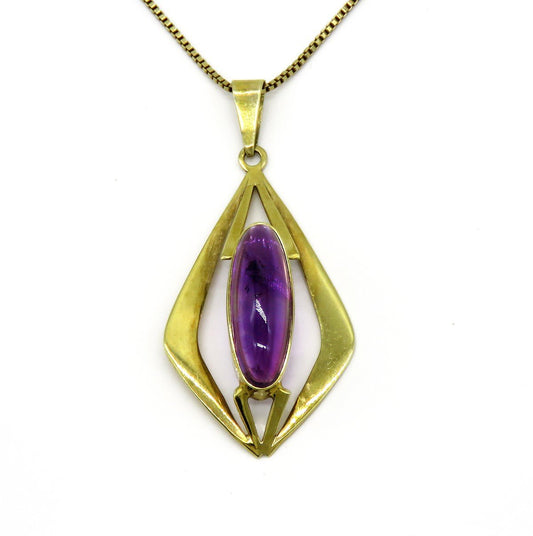 Regal Contemporary 14k Yellow Gold Amethyst Cabochon Pendant Necklace