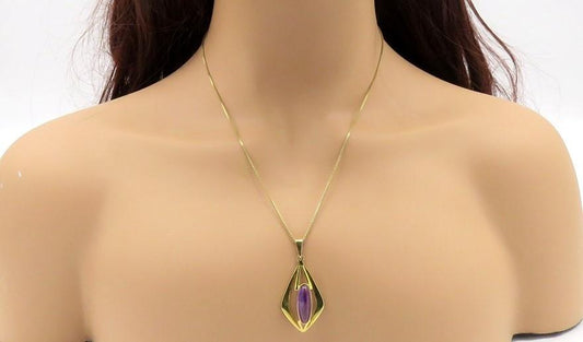 Regal Contemporary 14k Yellow Gold Amethyst Cabochon Pendant Necklace