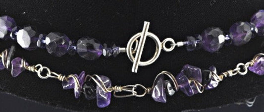 2 Purple Amethyst Necklaces 20 1/2" and 17 1/2" Faceted