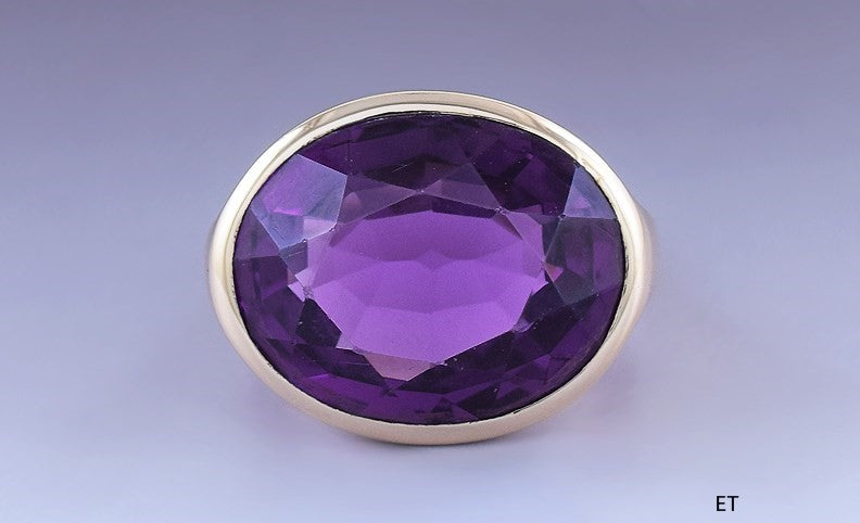 Vibrant Purple Amethyst 14k Yellow Gold & ~14.5ct Statement Ring Size 4.5