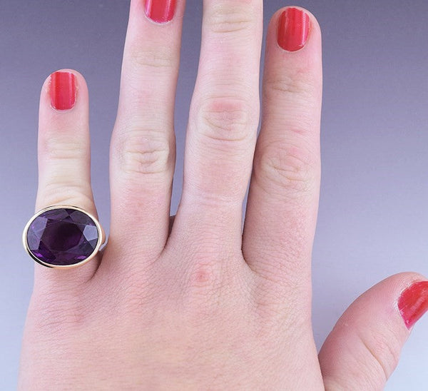 Vibrant Purple Amethyst 14k Yellow Gold & ~14.5ct Statement Ring Size 4.5