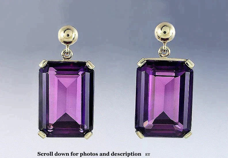 Stunning Purple 14K Yellow Gold and Lab Created Sapphire Drop Dangle Earrings