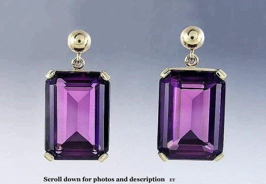 Stunning Purple 14K Yellow Gold and Lab Created Sapphire Drop Dangle Earrings