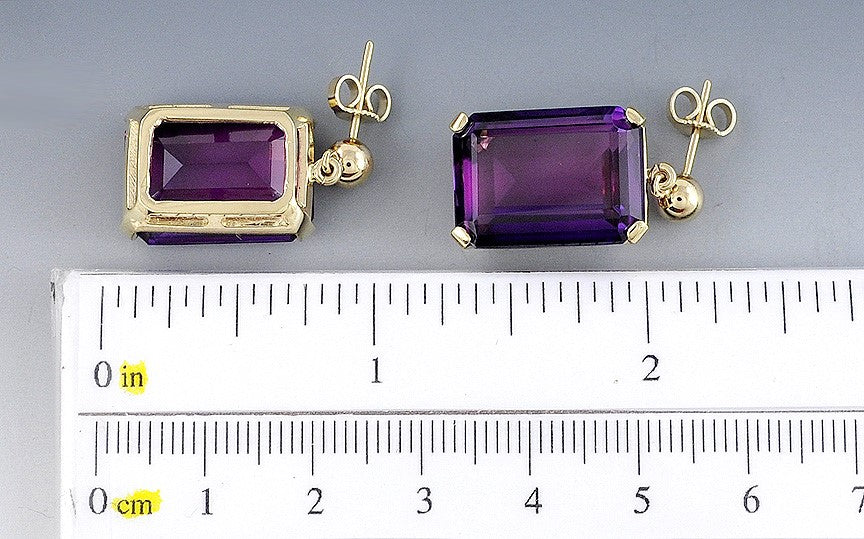 Stunning Purple 14K Yellow Gold and Lab Created Sapphire Drop Dangle Earrings