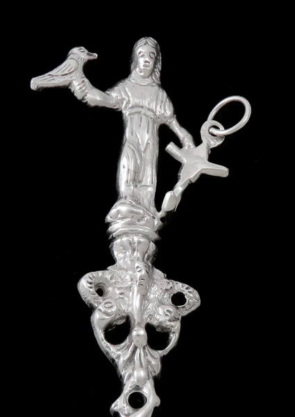 Antique c1890 Dutch Colonial Silver Woman w/ Anchor Dove for Hope Serving Spoon