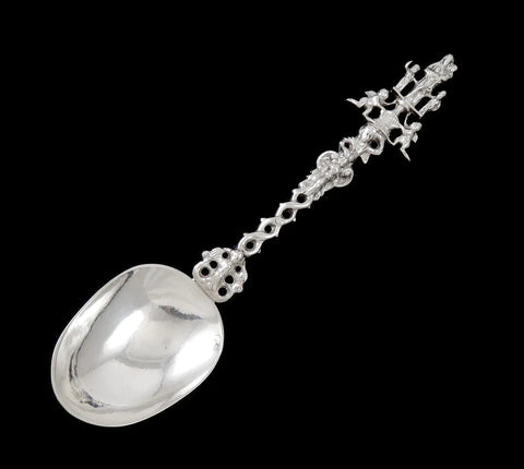 Antique 1890 Dutch Silver Mother Mary Jesus Angles 1720 Repro Serving Spoon
