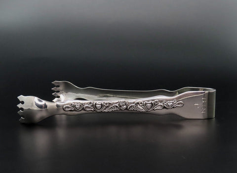 Charming Antique Sterling Silver Cherub and Hearts Design Ice Serving Tongs