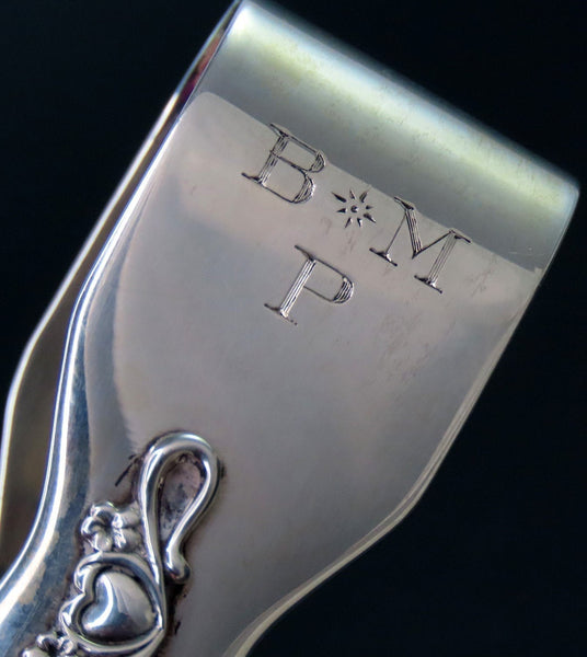 Charming Antique Sterling Silver Cherub and Hearts Design Ice Serving Tongs
