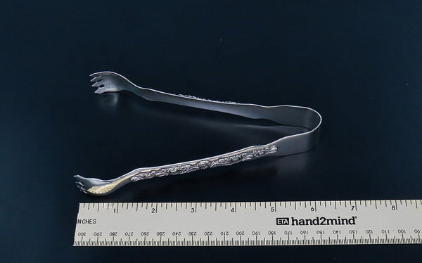 Charming Antique Sterling Silver Cherub and Hearts Design Ice Serving Tongs