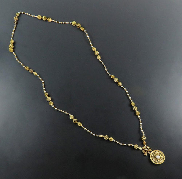 Antique Spanish Colonial Philippines 14k Gold Pearl Tamborin Relikaryo Necklace