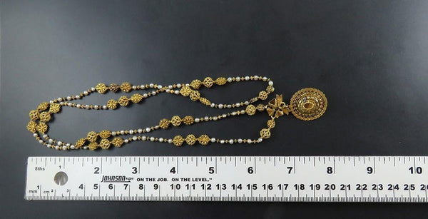 Antique Spanish Colonial Philippines 14k Gold Pearl Tamborin Relikaryo Necklace