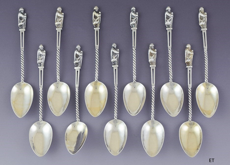 c1850-1900 Antique set 11 European German? Silver Figural Apostle Spoons