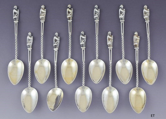 c1850-1900 Antique set 11 European German? Silver Figural Apostle Spoons