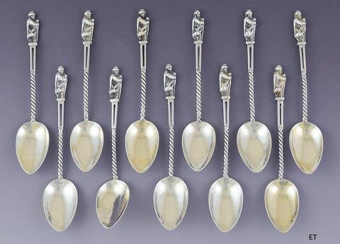 c1850-1900 Antique set 11 European German? Silver Figural Apostle Spoons