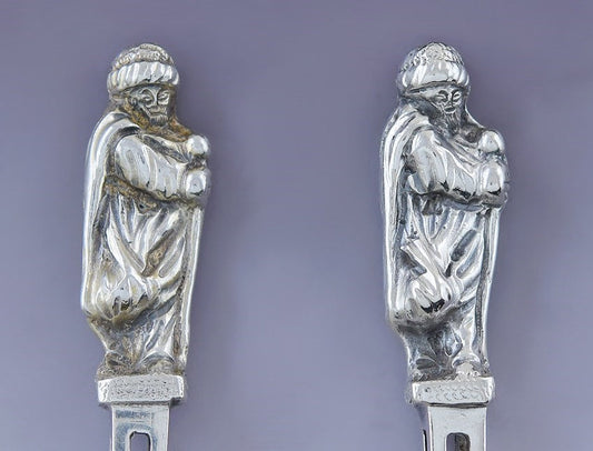 c1850-1900 Antique set 11 European German? Silver Figural Apostle Spoons