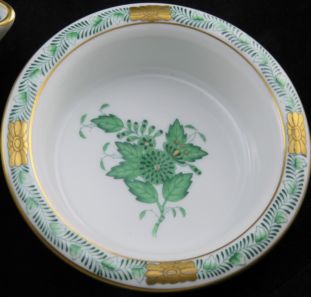 Herend Chinese Bouquet Green Handpainted Bone China Porcelain Hors D'Oeuvre Dish