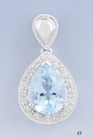 Lovely 14k White Gold ~1.2ct Aquamarine & Diamond Pendant