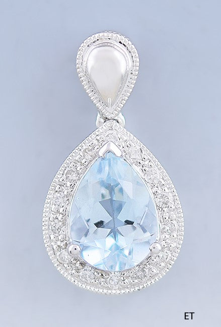 Lovely 14k White Gold ~1.2ct Aquamarine & Diamond Pendant