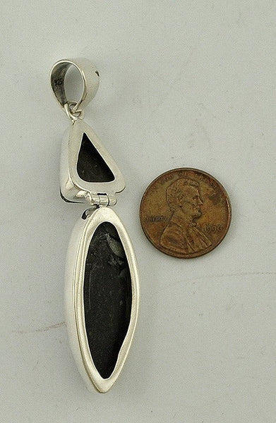 Wonderful Sterling Silver Genuine Diorite and Geode Stone Pendant Fossil