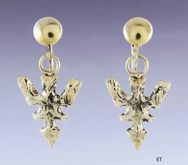 Neat Pair Vintage 14k Gold Arrowhead Earrings