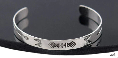 Rare American Southwest Sterling Silver Cuff Bracelet Punch Work Arrows Sm Size