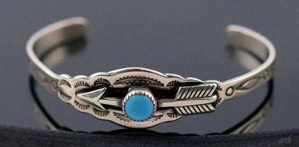U.S. Vintage Sterling Silver and Turquoise Child's Size Cuff Bracelet