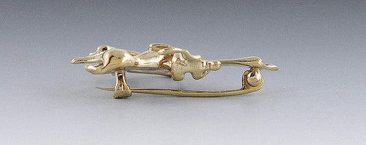 Modern 14k Gold Racehorse w Jockey Horse Racing Equestrian Pin/Brooch