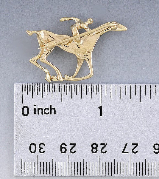 Modern 14k Gold Racehorse w Jockey Horse Racing Equestrian Pin/Brooch