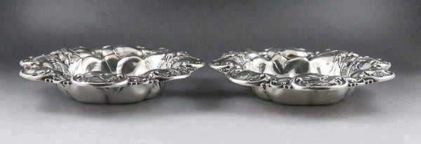 2 Antique c1900 Art Nouveau Hibiscus Flower Whiting Sterling Silver Bowls