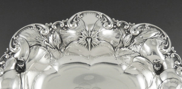 2 Antique c1900 Art Nouveau Hibiscus Flower Whiting Sterling Silver Bowls