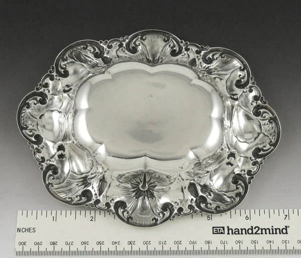 2 Antique c1900 Art Nouveau Hibiscus Flower Whiting Sterling Silver Bowls