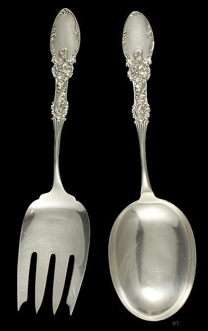 Old Amston Tyrolean Sterling Silver Salad Fork Spoon Serving Set